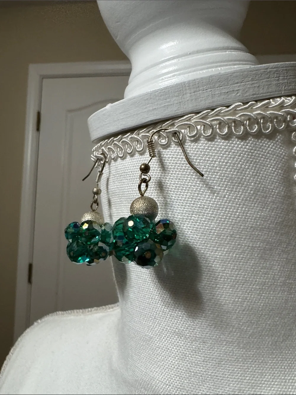 Green Crystal Cluster Drop Earrings - Unbranded